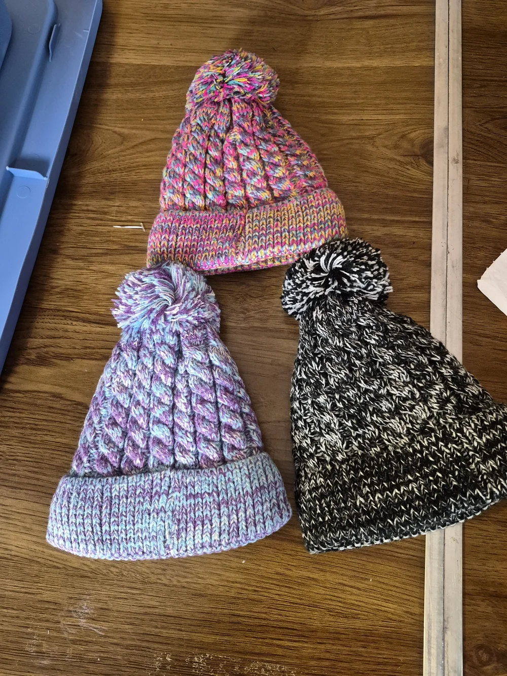 Kids Pom-Pom Beanie Hat - Multicolor, Purple, Black Bin 45